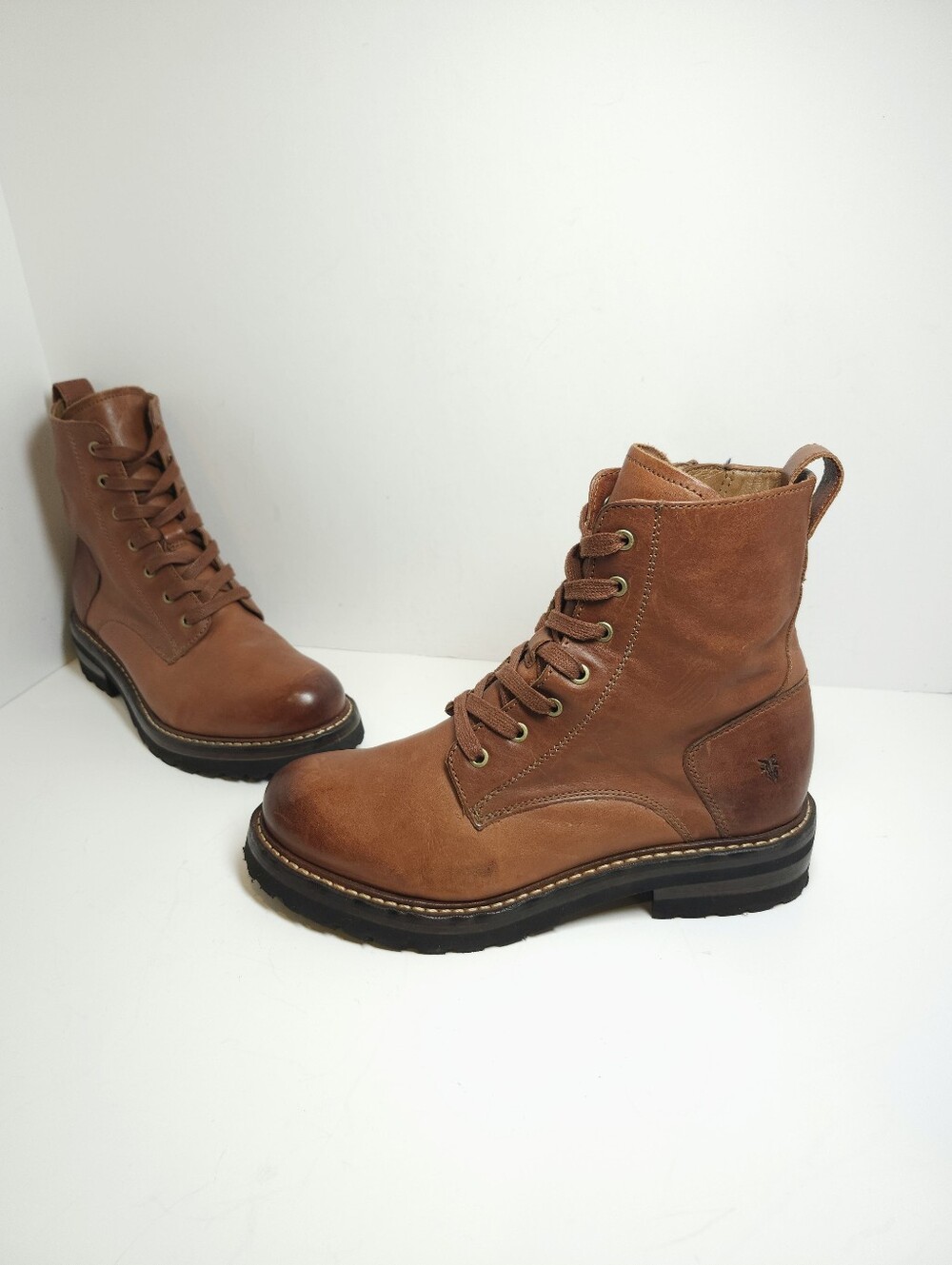 Frye Ella Lace Up Zip Womens Boots Size 7.5 M Brown